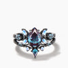 Teardrop Cut Color-change Alexandrite Ring Moonstone Accent Moon Bridal Set