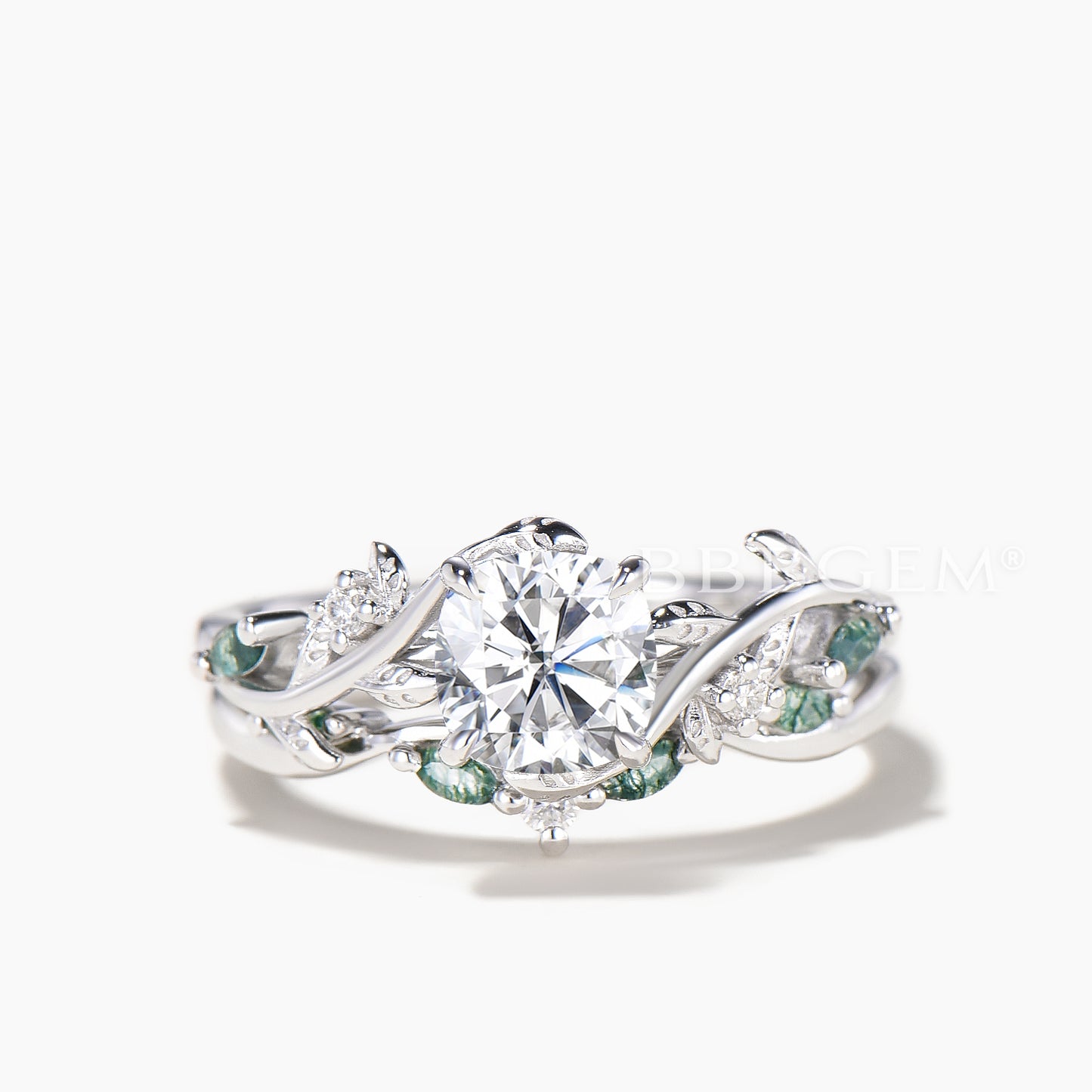 Round Cut IGI Certificate Lab Grown Diamond Ring Agate Nature Inspired Ring Set