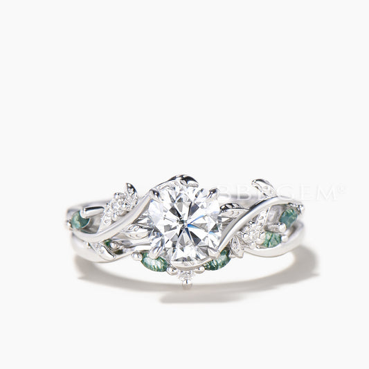 Round Cut IGI Certificate Lab Grown Diamond Ring Agate Nature Inspired Ring Set