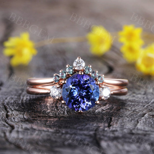 round tanzanite ring set