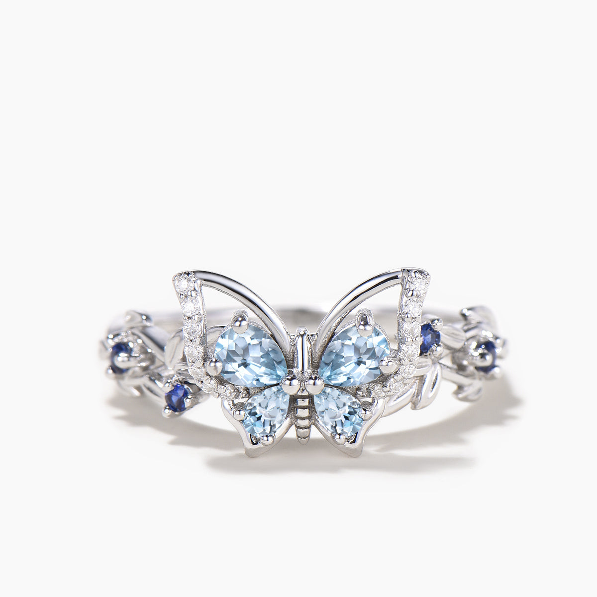 Gorgeous Aquamarine Butterfly Ring – Large Oval Stone In Alloy Silver