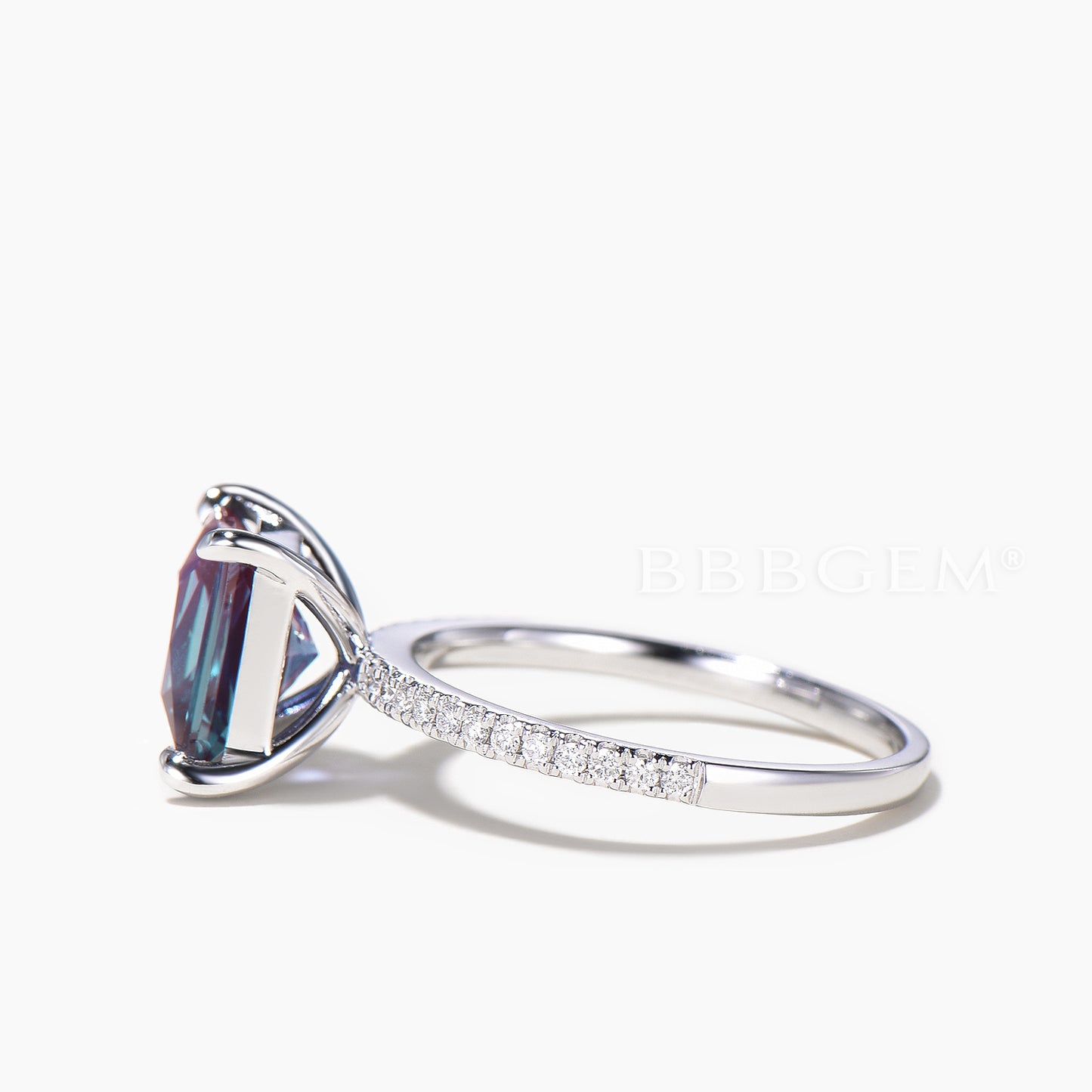 2CT Princess Cut Color-change Alexandrite Ring Diamond Half Eternity Ring