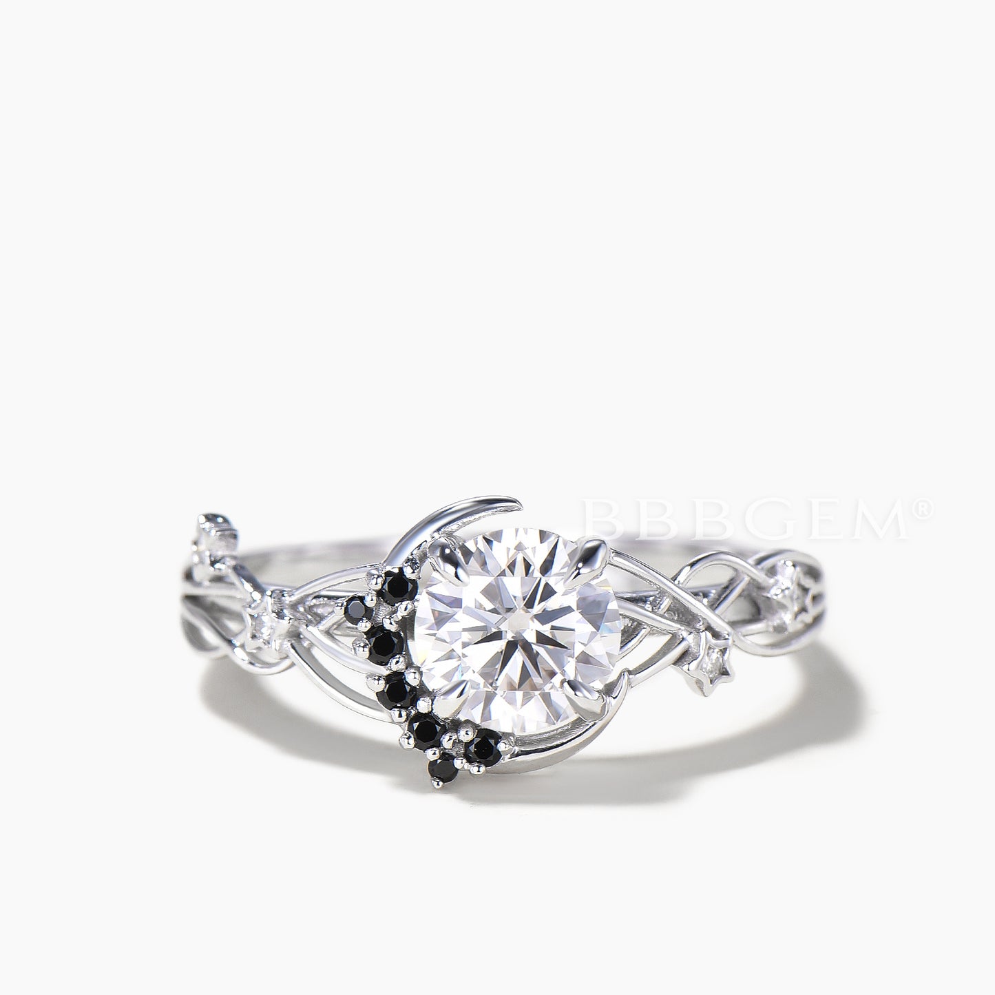 Round IGI Certificate Lab Grown Diamond Celestial Twisted Ring Spinel Moon Ring