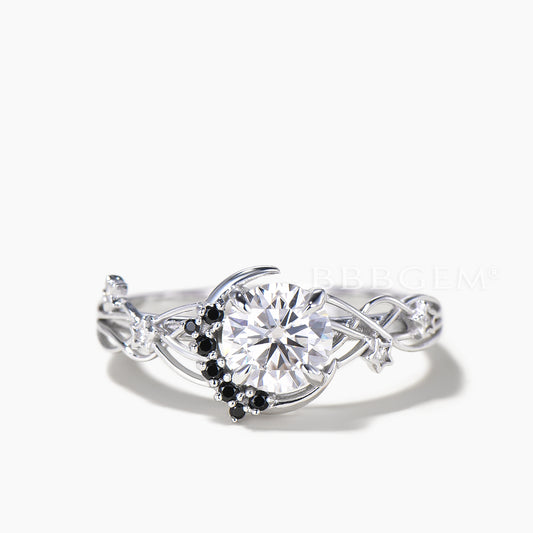 Round IGI Certificate Lab Grown Diamond Celestial Twisted Ring Spinel Moon Ring