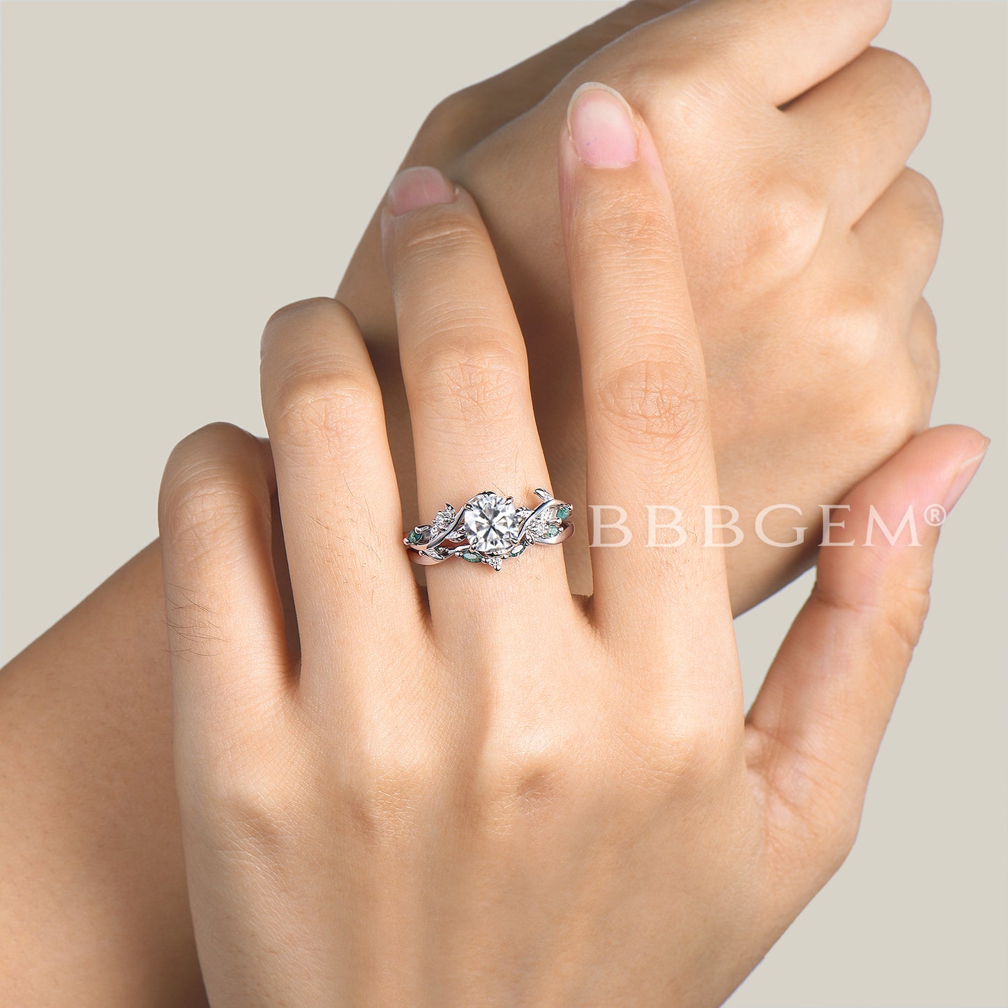 Round Cut IGI Certificate Lab Grown Diamond Ring Agate Nature Inspired Ring Set