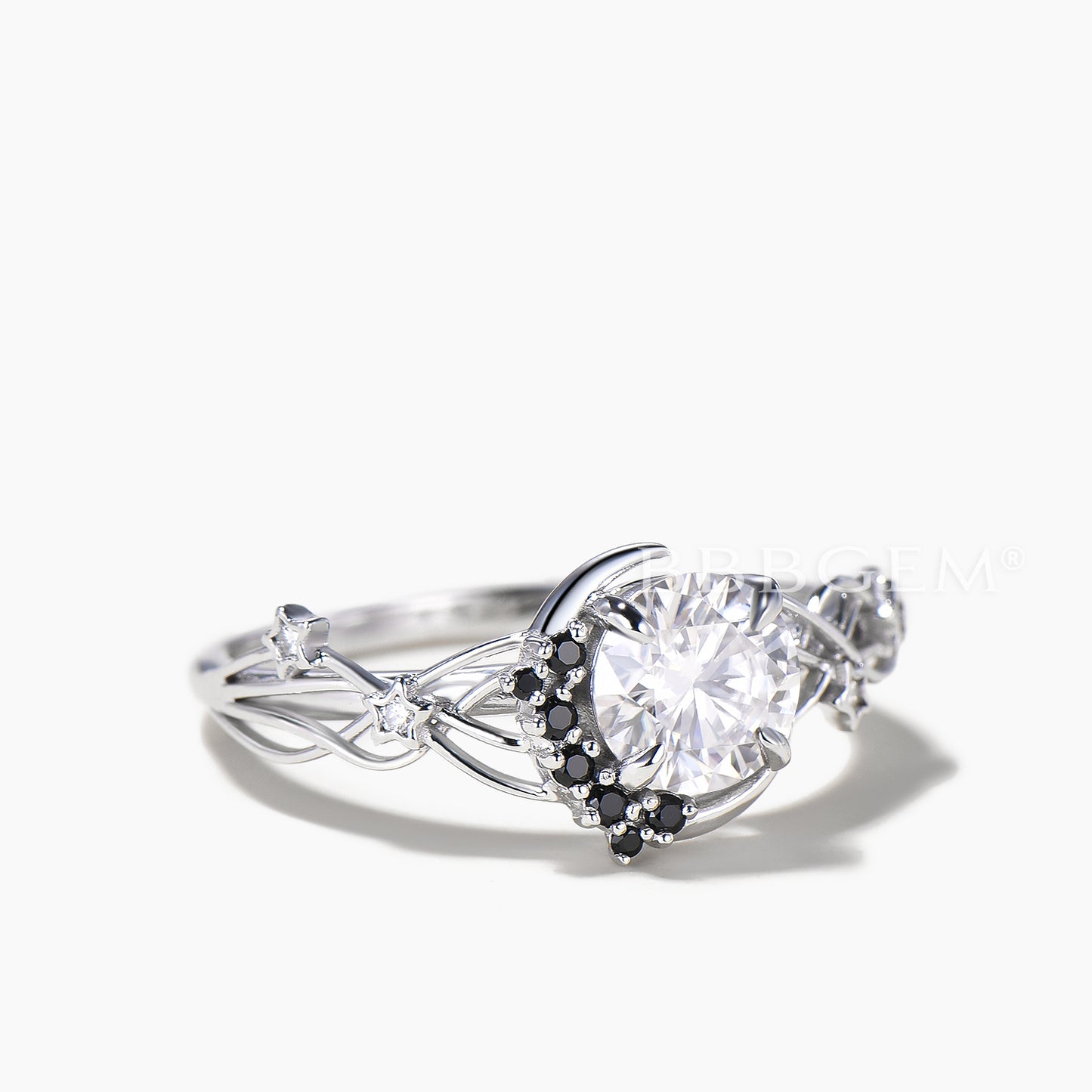 Round IGI Certificate Lab Grown Diamond Celestial Twisted Ring Spinel Moon Ring