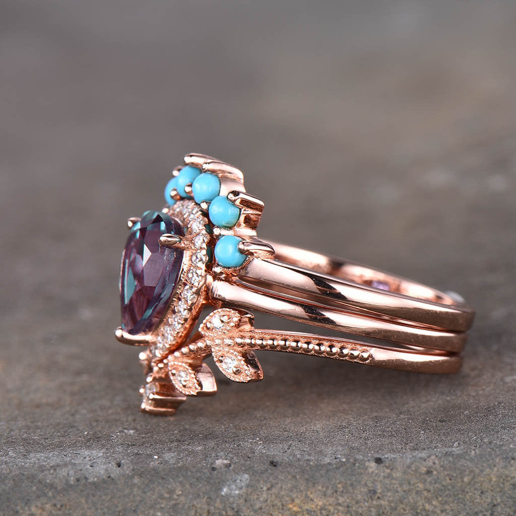 alexandrite and turquoise rings