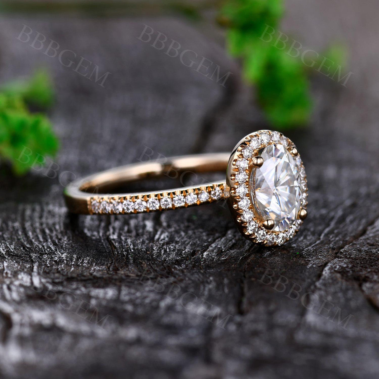 Moissanite Oval Halo Ring-BBBGEM Moissanite Engagement Rings