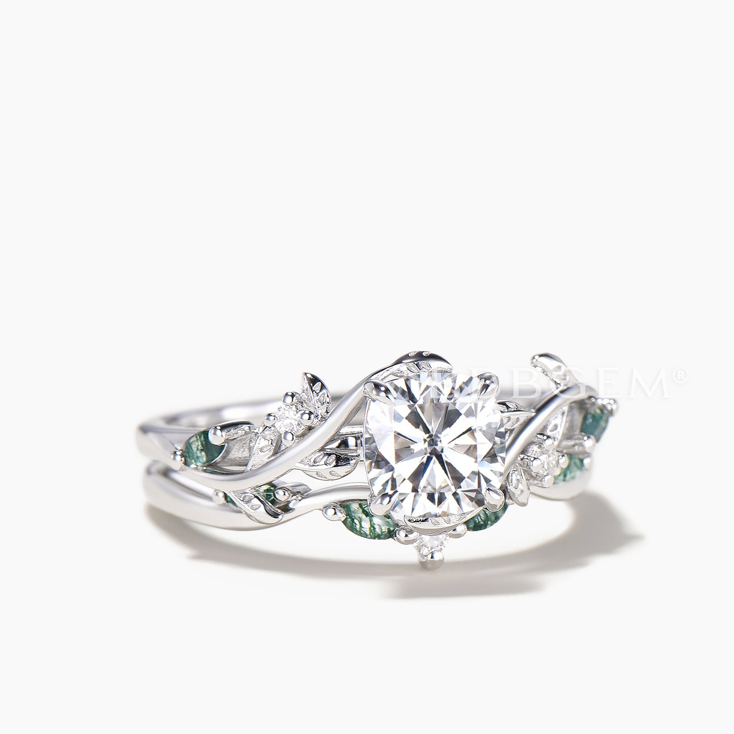 Round Cut IGI Certificate Lab Grown Diamond Ring Agate Nature Inspired Ring Set