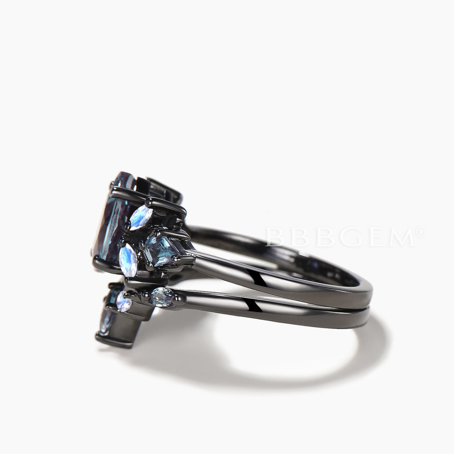 Teardrop Cut Color-change Alexandrite Ring Moonstone Accent Moon Bridal Set