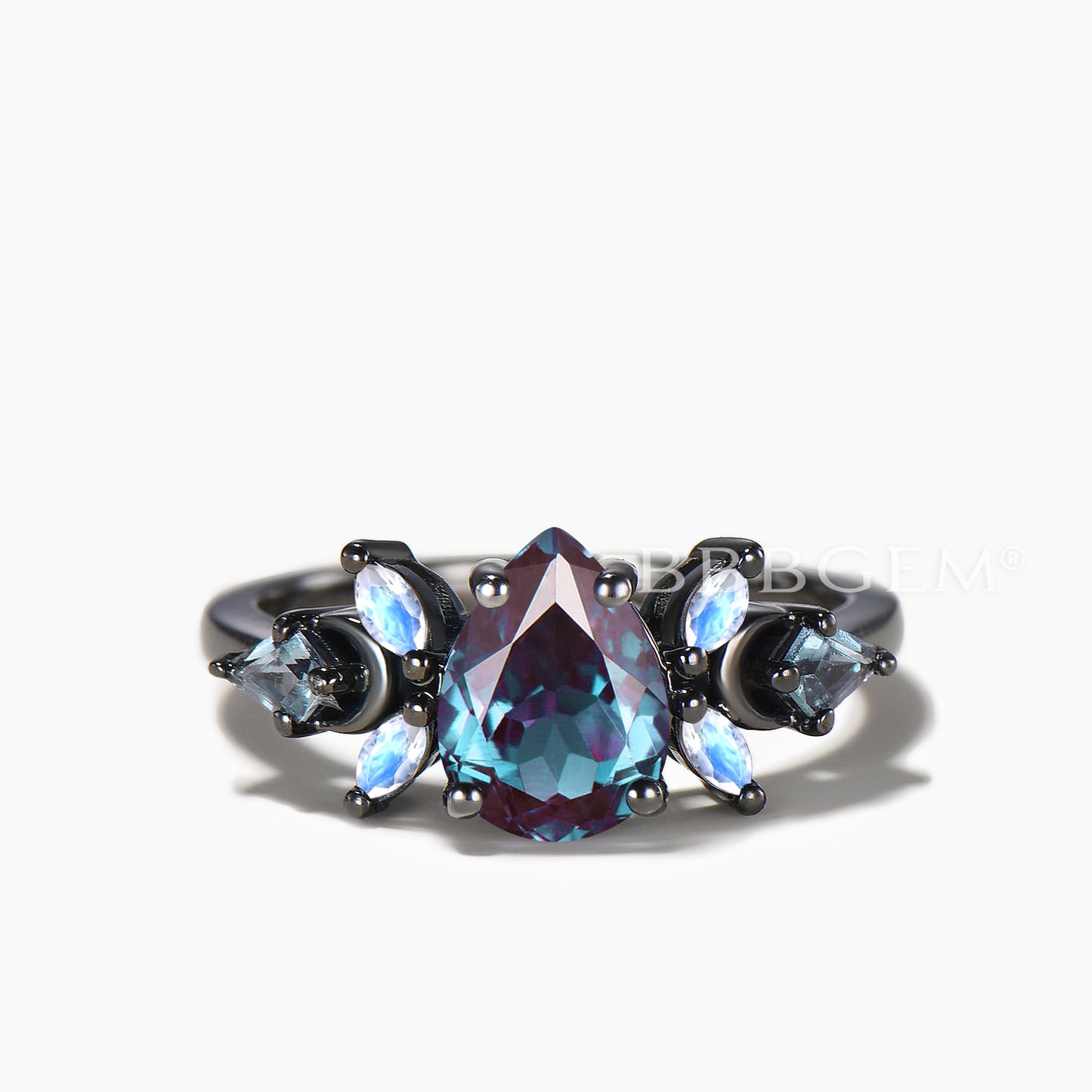 Teardrop Cut Color-change Alexandrite Ring Moonstone Accent Moon Bridal Set