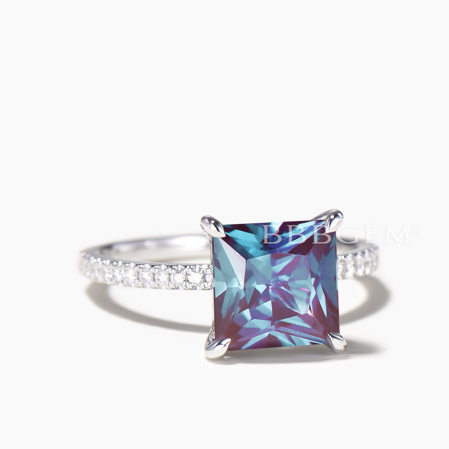 2CT Princess Cut Color-change Alexandrite Ring Diamond Half Eternity Ring