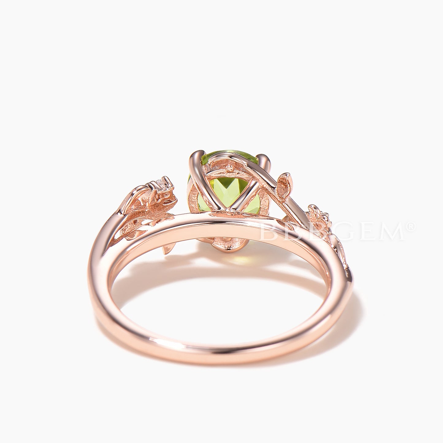 Round Cut Peridot Engagement Ring Diamond Twisted Nature Inspired Ring