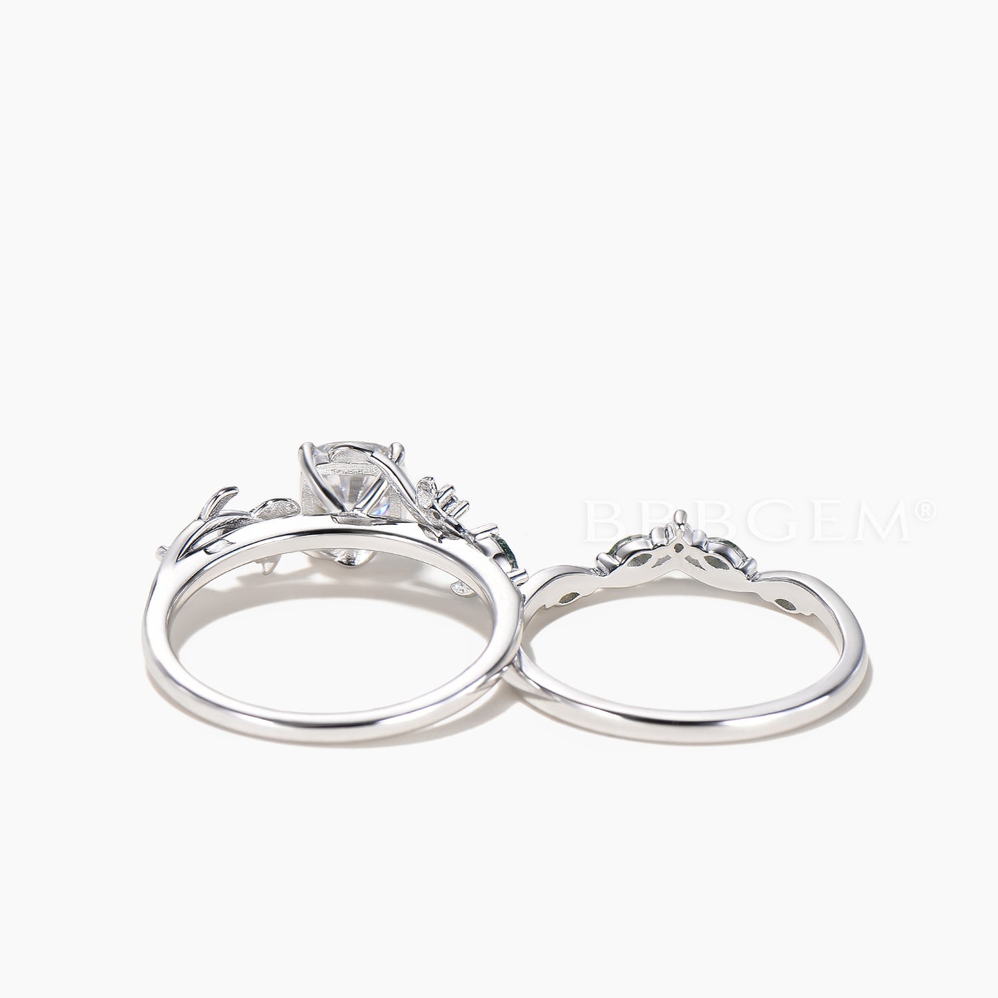 Round Cut IGI Certificate Lab Grown Diamond Ring Agate Nature Inspired Ring Set