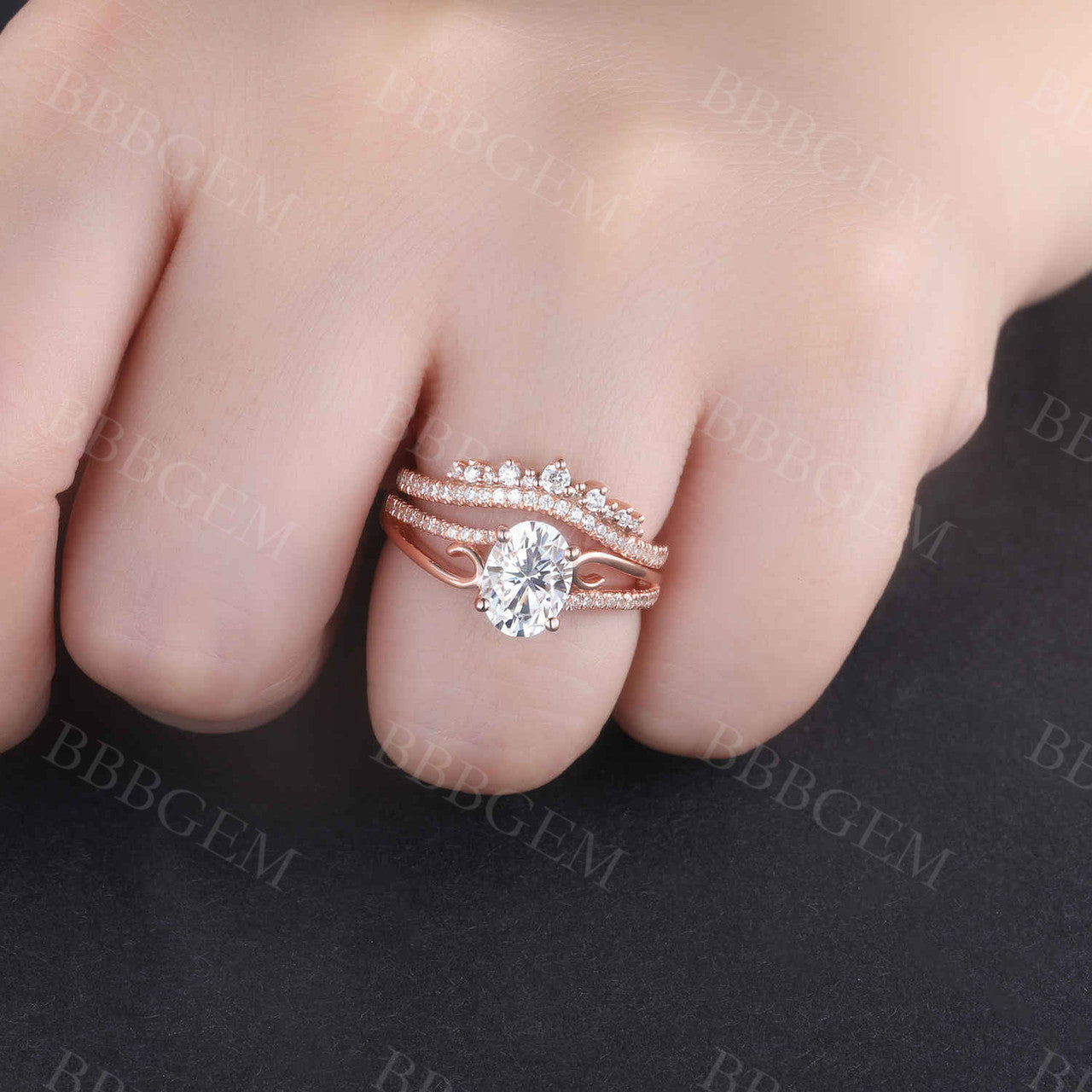 14K Rose Gold Moissanite Engagement Ring Set