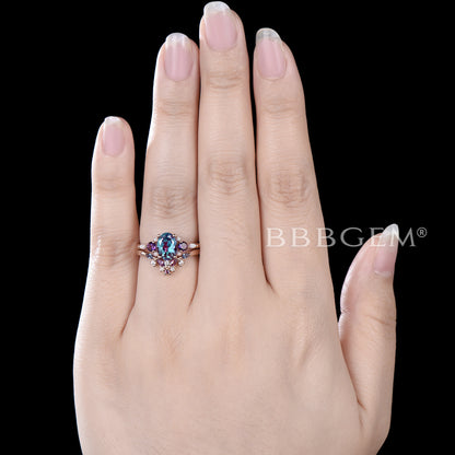 Butterfly Alexandrite Engagement Ring Set Cluster Amethyst Ring