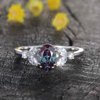 Art Deco Verbena Alexandrite Moissanite Engagement Ring Marquise Antique