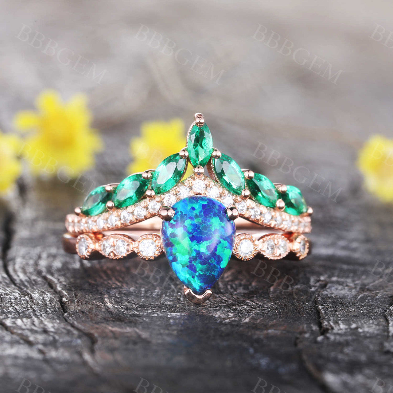 Pear Cut Black Opal Engagement Ring