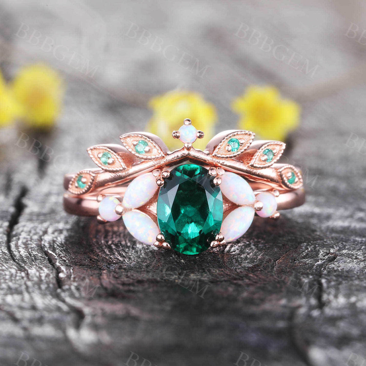 Green Emerald Ring-BBBGEM 1CT Emerald Wedding Sets