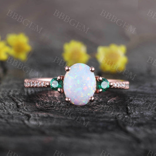 Opal Cluster 14k Rose Gold Engagement Ring