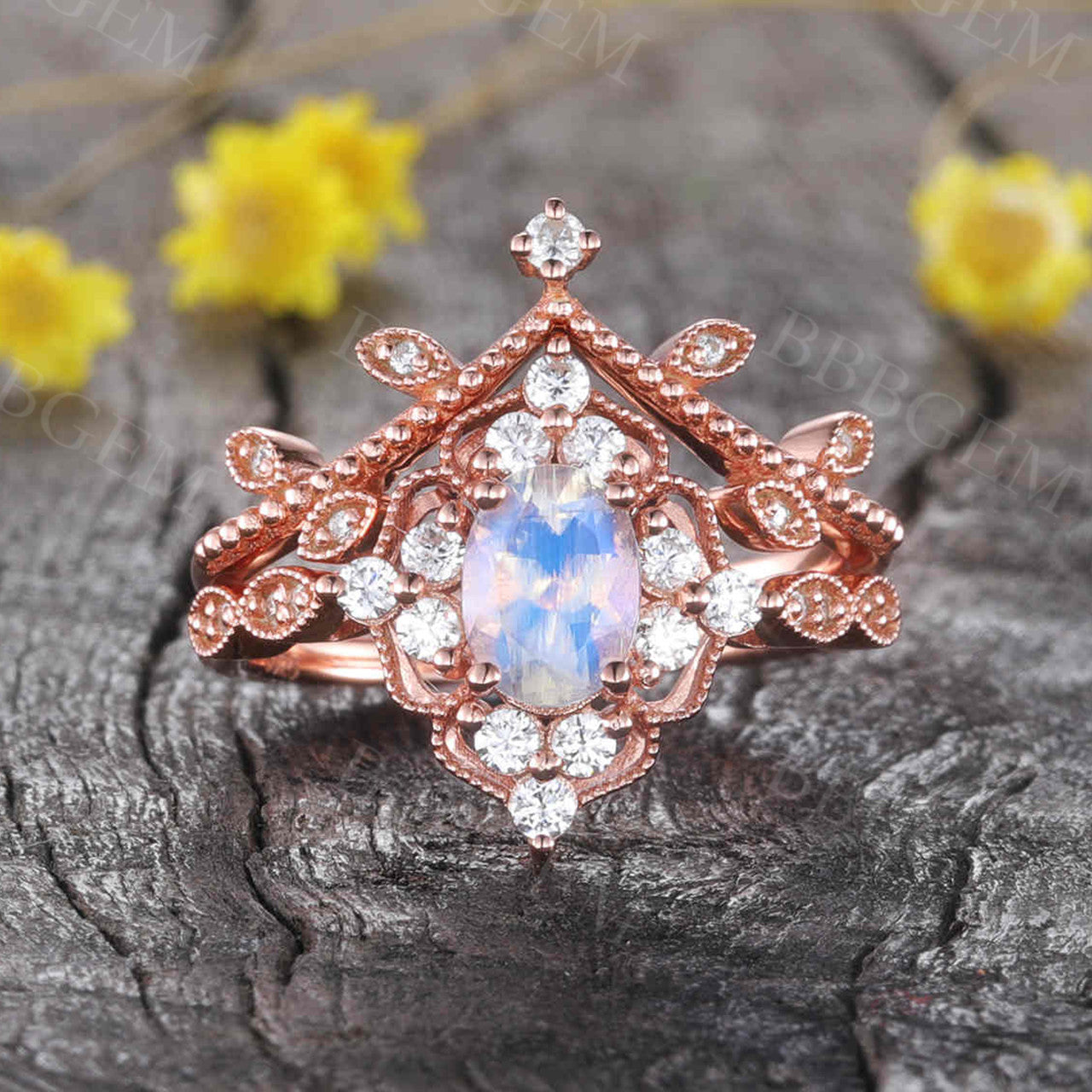 Unique Moonstone Engagement Ring Rose Gold 0