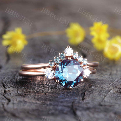 Three Stone Alexandrite Engagement Bridal Set-BBBGEM Alexandrite Ring