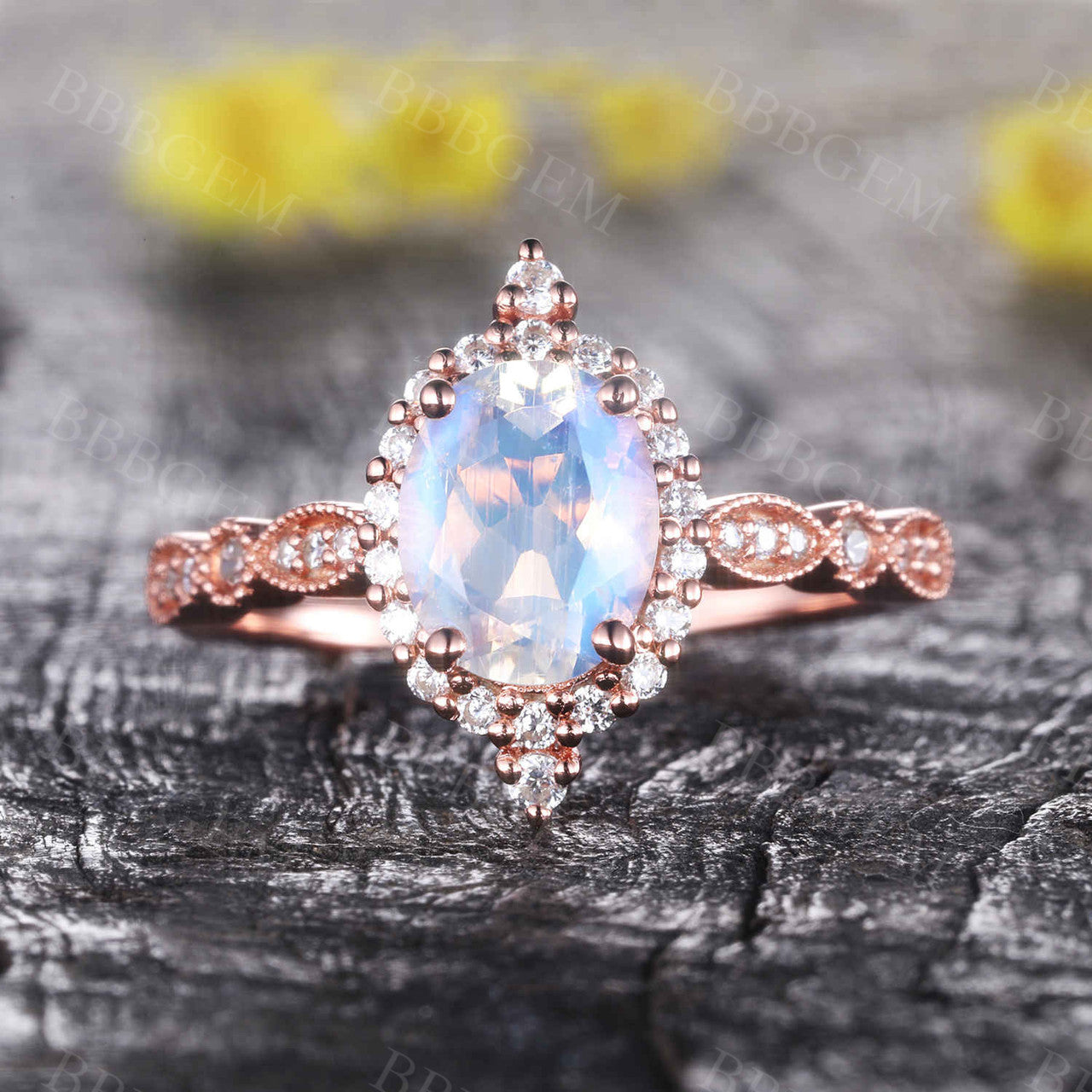 Rose Gold Moonstone Engagement Ring