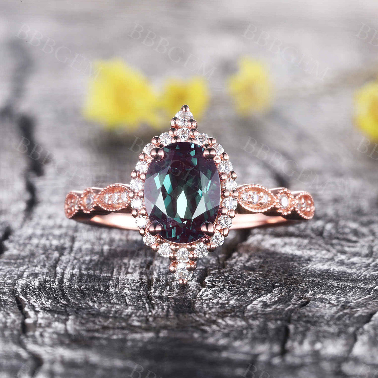 Alexandrite Ring Rose Gold Engagement Ring