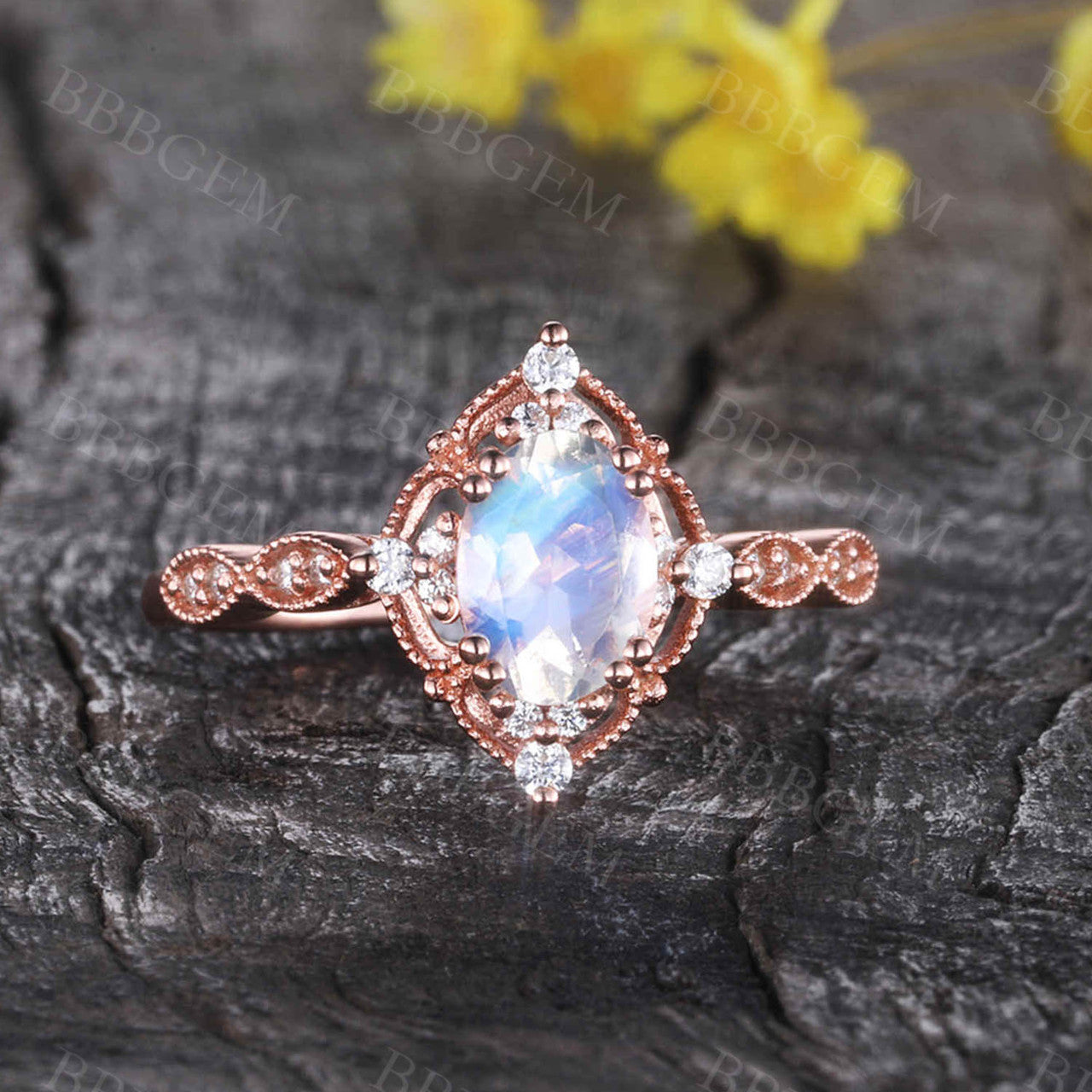 Oval Moonstone Engagement Ring