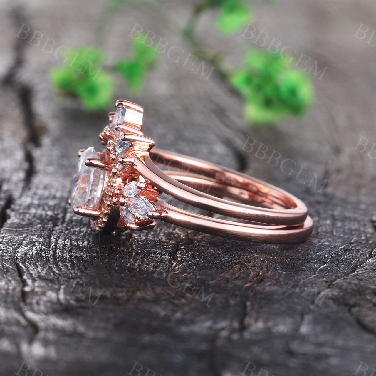 Rose Gold Moissanite Ring-BBBGEM Moissanite Wedding Sets