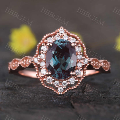 Alexandrite Ring Rose Gold Engagement Ring