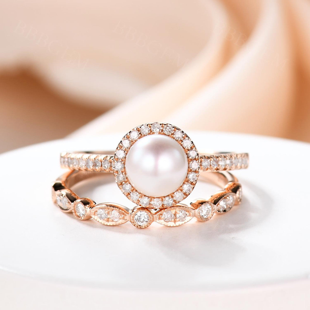 Ring Set Pink Gold Ring With Diamonds Rose Gold Ring With Sapphire