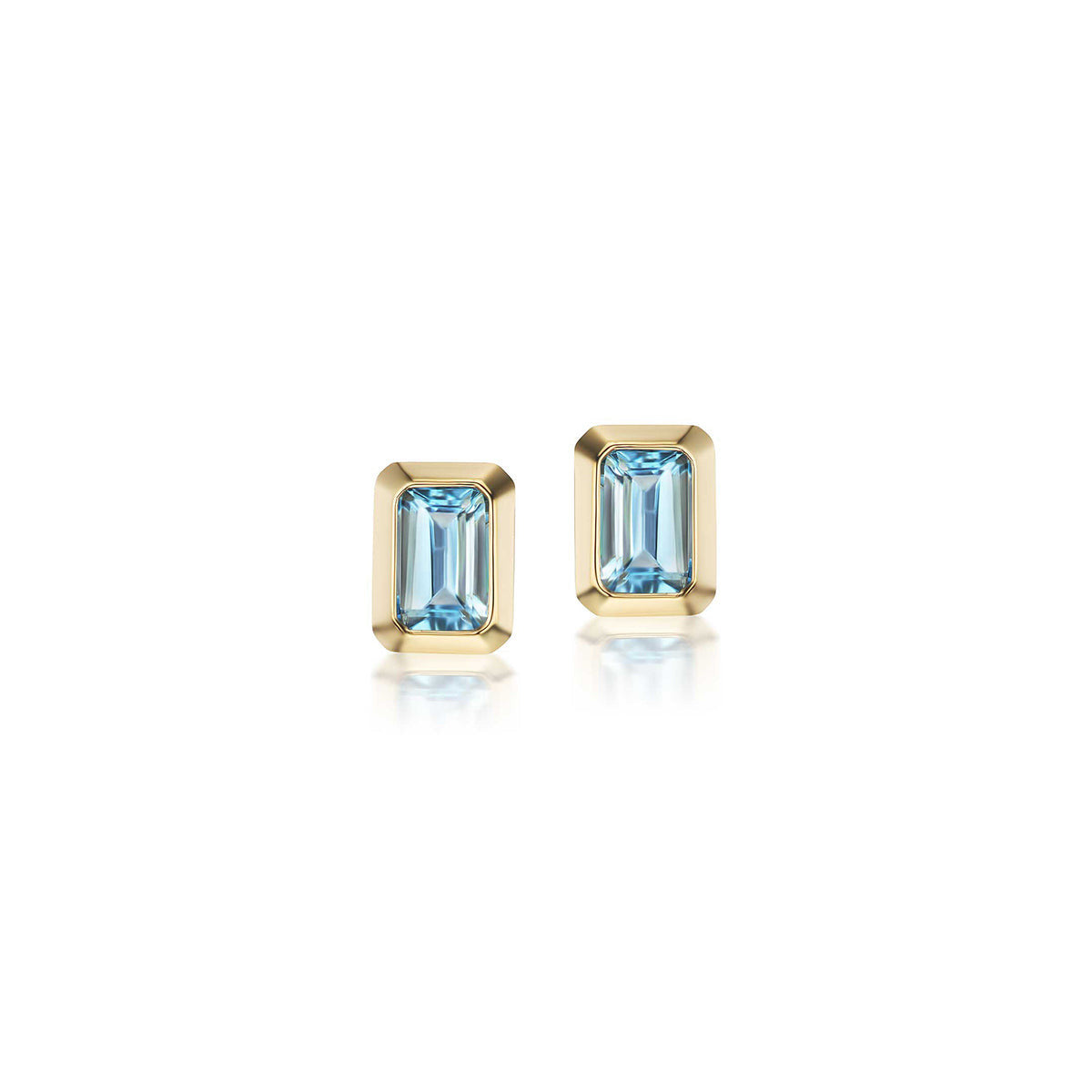 5x3mm Emerald Cut Aquamarine Bezel Set Stud Earring 14k Silver Yellow Gold Plated Solitaire Stud Earrings