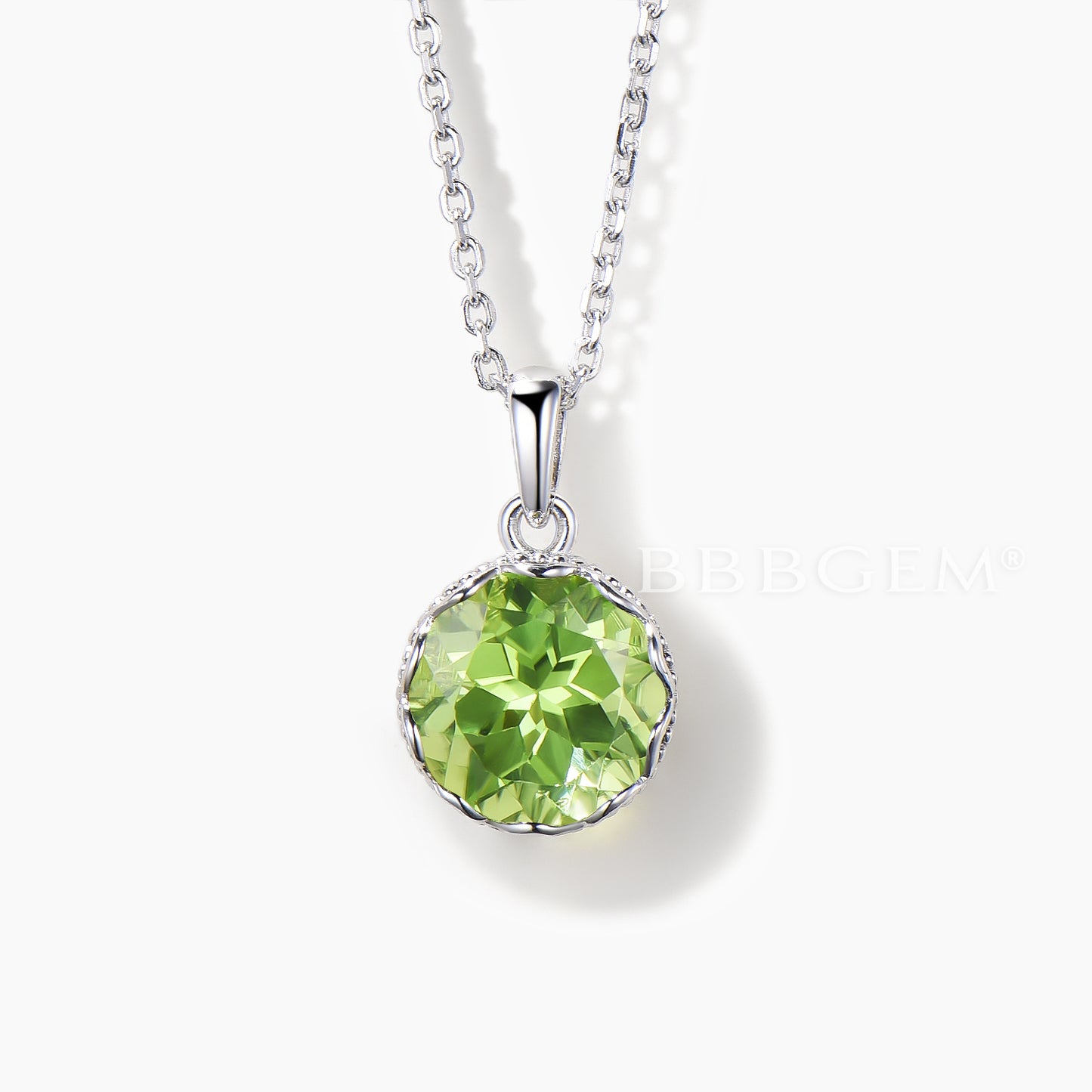 Solitaire Jewelry Set Round Natural Peridot Necklace White Gold Stud Earrings