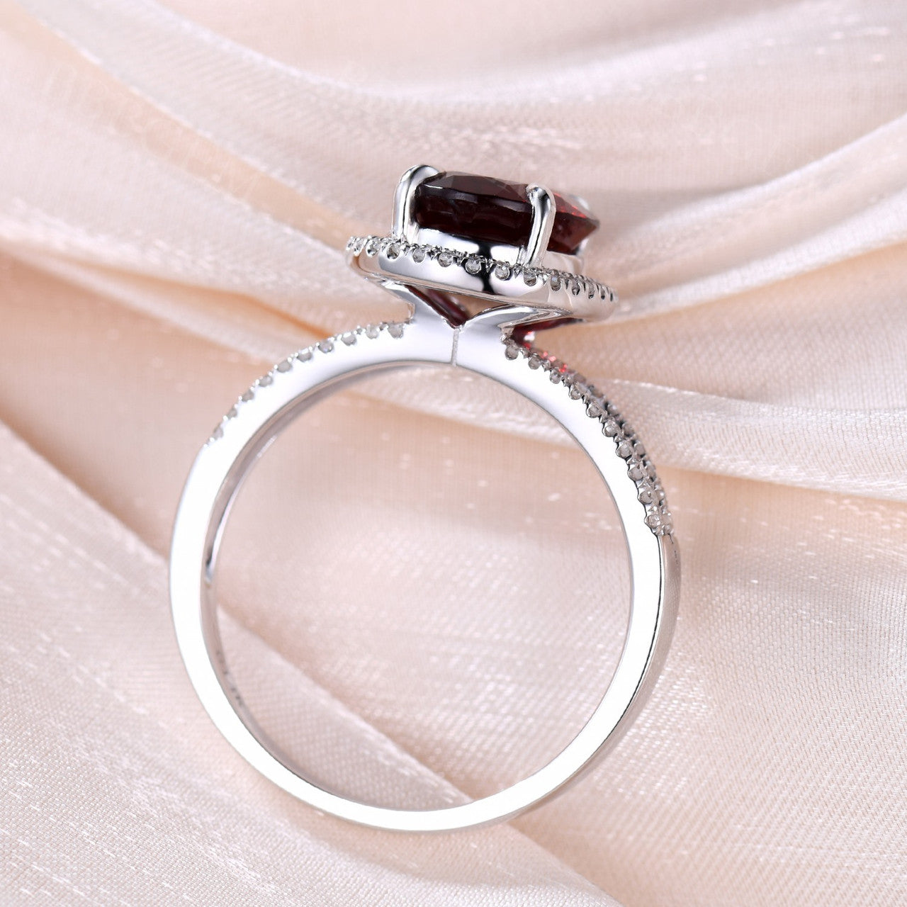 Diamond Halo Ring-BBBGEM Garnet Engagement Ring