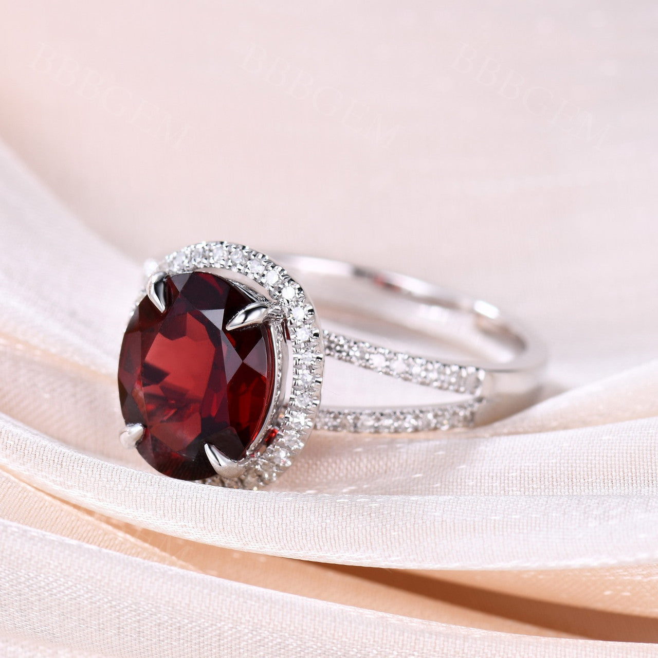 Split Diamond Wedding Band-BBBGEM Garnet Engagement Ring