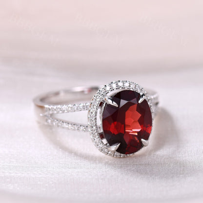 White Gold Garnet Ring-BBBGEM Garnet Engagement Ring