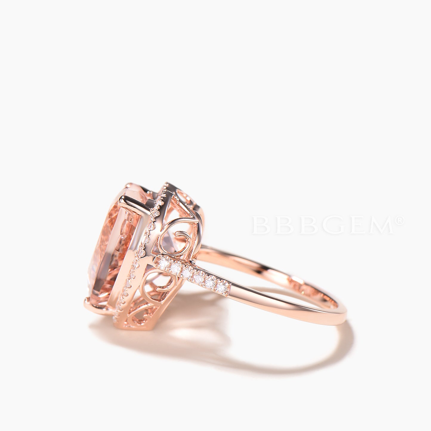 4CT Heart Cut Natural Morganite Engagement Ring Diamond Halo Rose Gold Ring