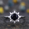 White Gold 6.5mm Round Cut Blue Sandstone Engagement Ring Marquise Shaped Moissanite Halo Ring