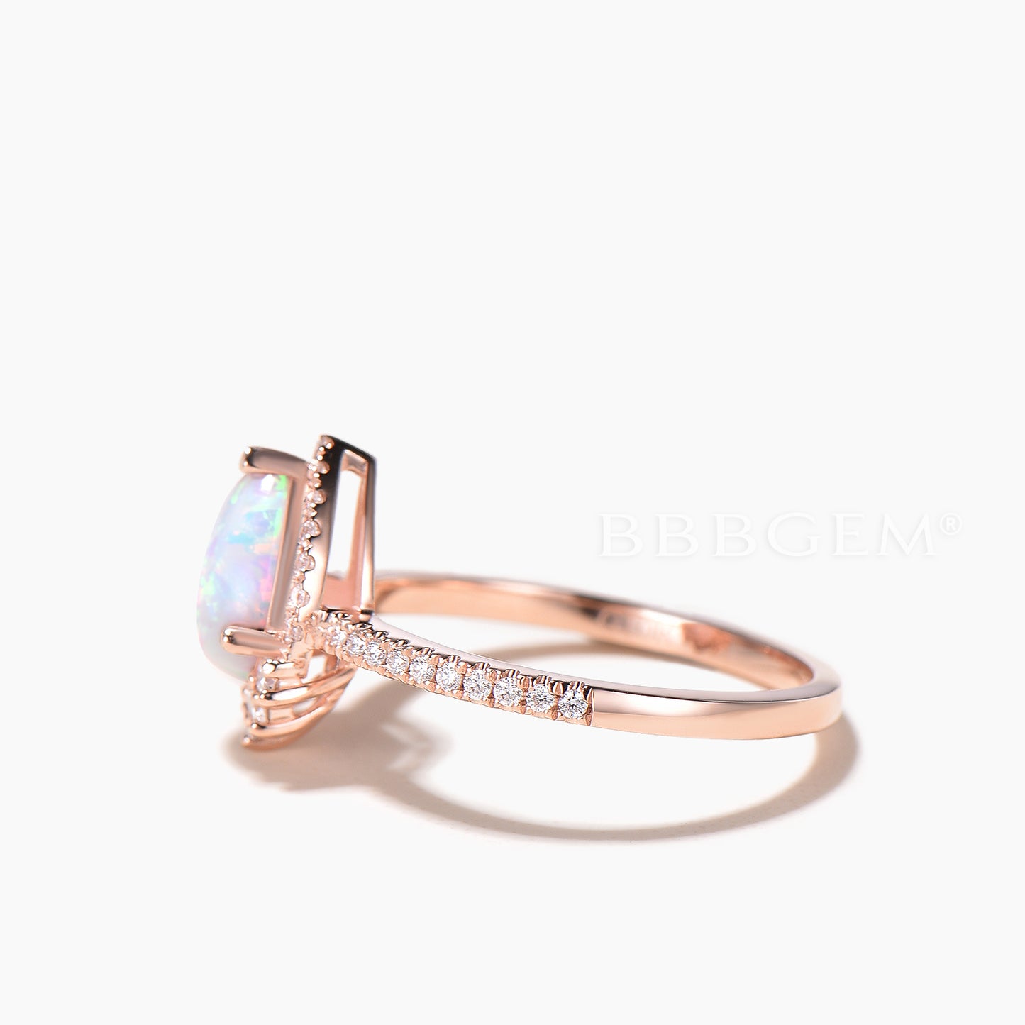 1.25CT Teardrop Cut White Opal Engagement Ring Diamond Halo Rose Gold Ring