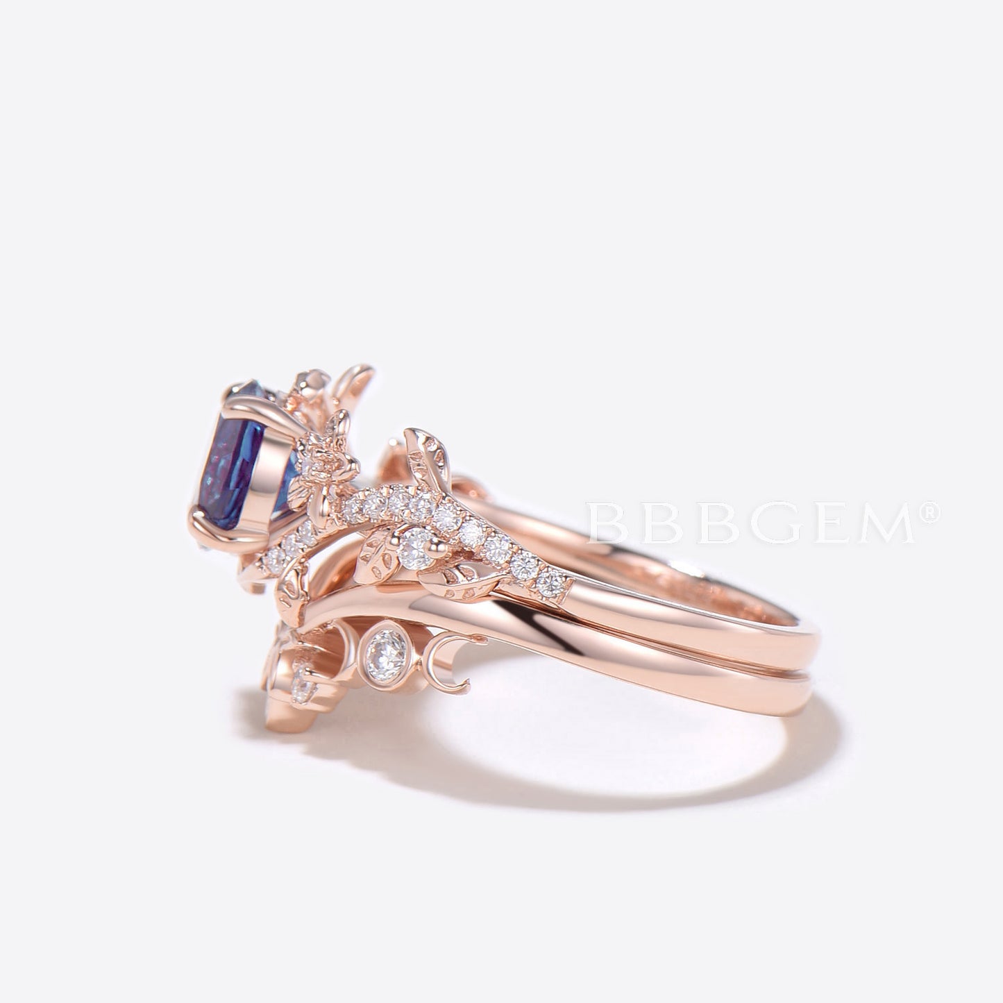 Round Alexandrite Floral Engagement Ring Rose Gold Flower Ring