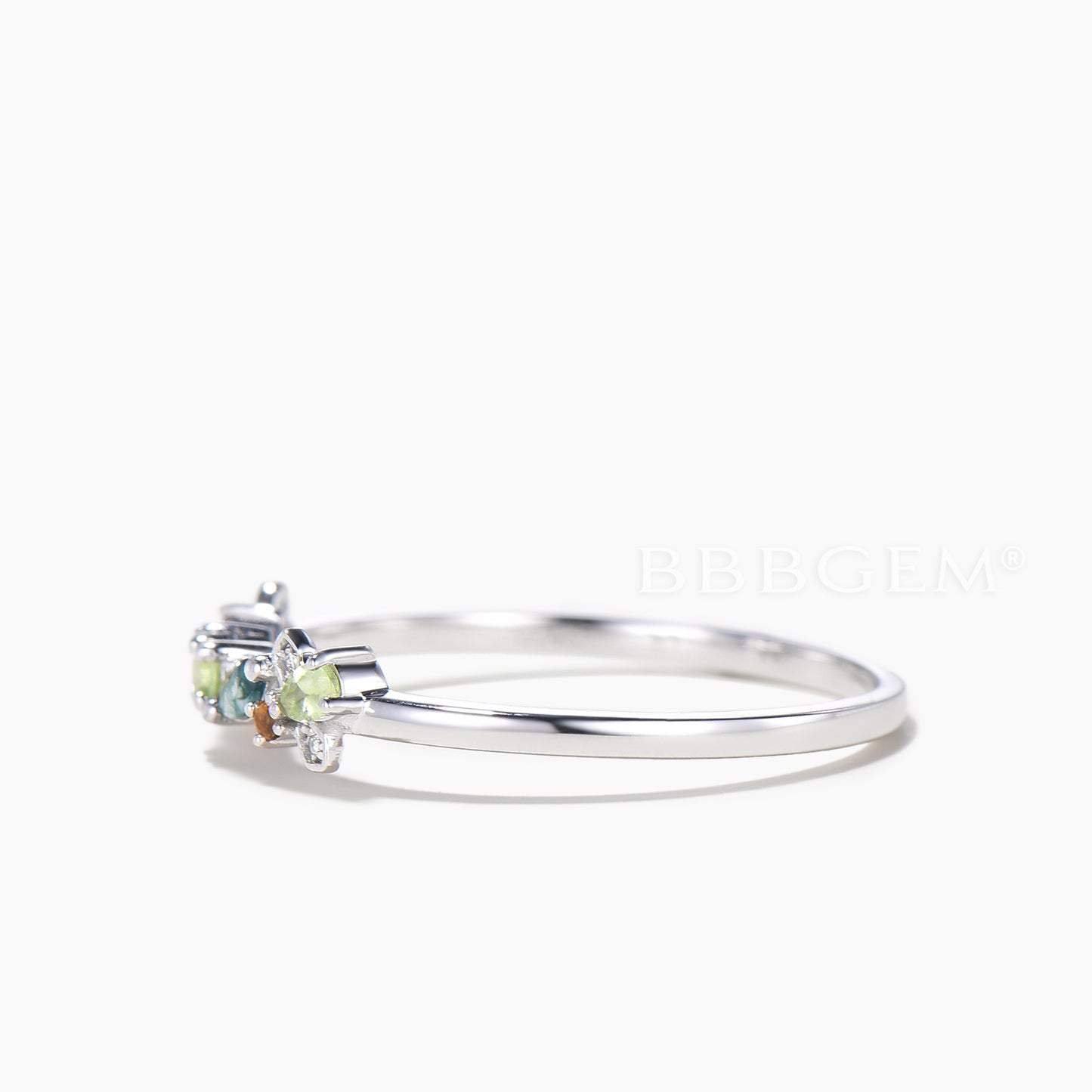 Multi-gems Cluster Firefly Wedding Ring Natural Moss Agate Peridot Stacking Ring