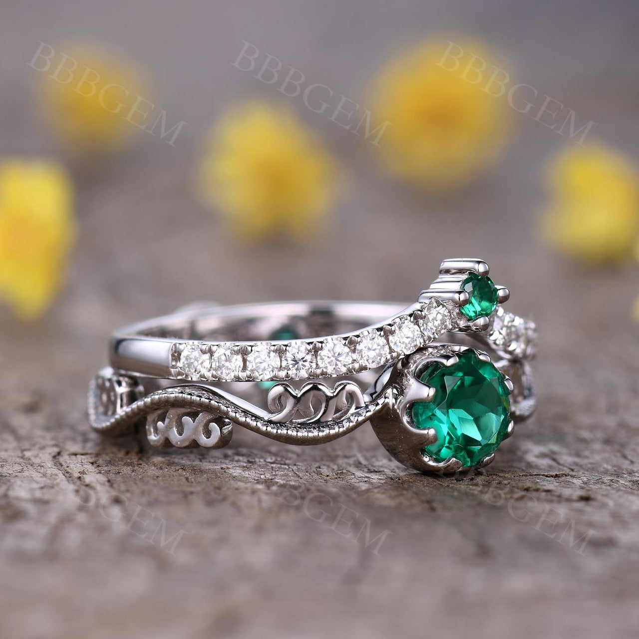 Emerald Moissanite Engagement Rings-BBBGEM Emerald Engagement Rings