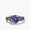 Round Cut Star Blue Sapphire Black Gold Moon Ring Amethyst Diamond Twisted Ring