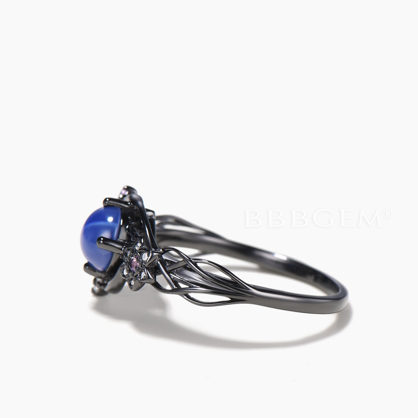 Round Cut Star Blue Sapphire Black Gold Moon Ring Amethyst Diamond Twisted Ring