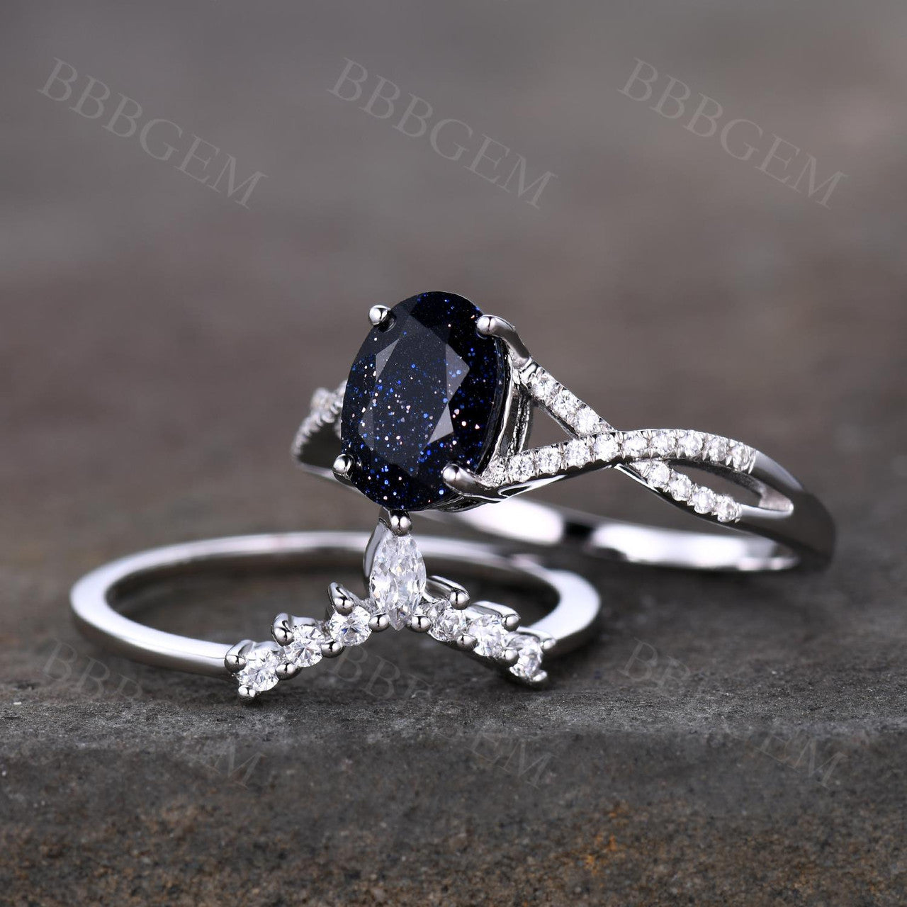 Moissanite Band-BBBGEM Blue Sandstone Engagement Ring