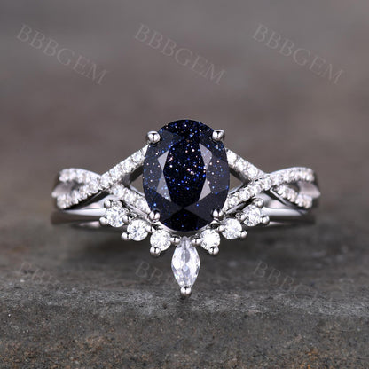 Blue Sandstone Engagement Ring-BBBGEM Blue Sandstone Engagement Ring