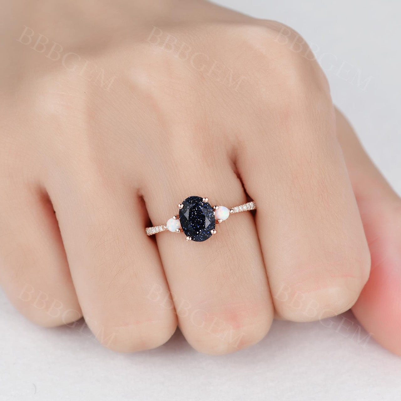 Blue Sandstone Diamond Ring-BBBGEM Rose Gold Blue Sandstone Ring