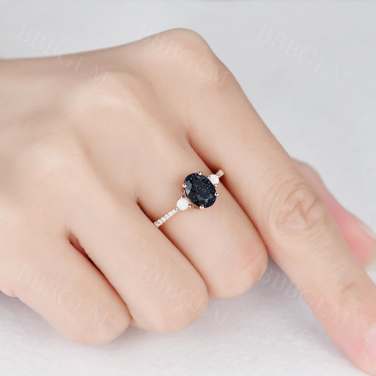 Anniversary Ring-BBBGEM Rose Gold Blue Sandstone Ring