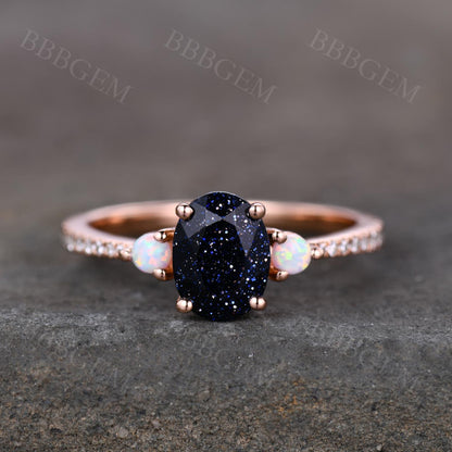 Rose Gold Blue Sandstone Ring-BBBGEM Rose Gold Blue Sandstone Ring